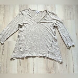 J. Jill Beige V-Neck Long Sleeve Top